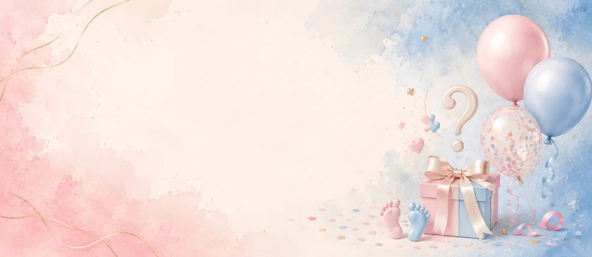 Digital gender reveal invitation card with pink and blue confetti balloon party theme
